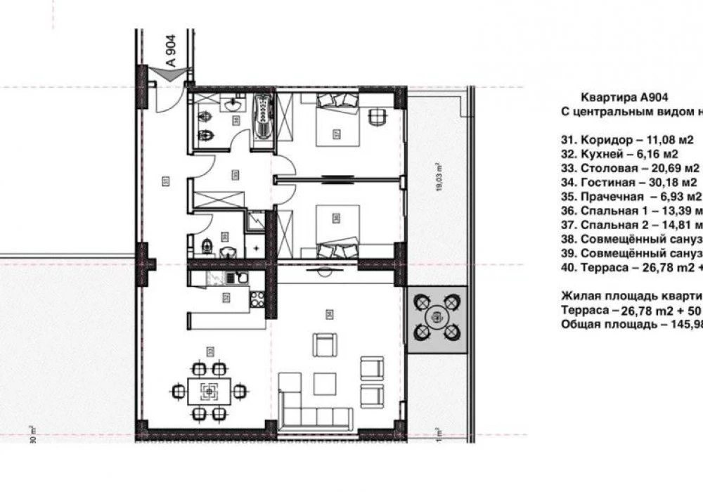 Apartments for sale 2 rooms, 146 m². Budva. 