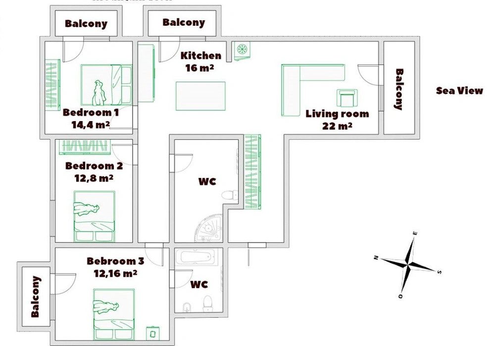 Stan na prodaju 3 собе, 106 m². Becici. 