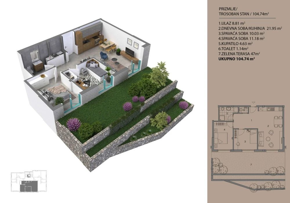 Stan na prodaju 2 собе, 105 m². Dobrota. 