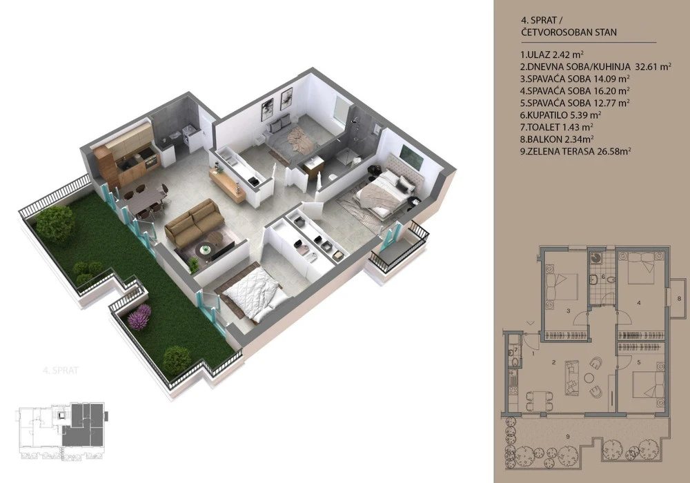 Stan na prodaju 3 собе, 198 m². Dobrota. 